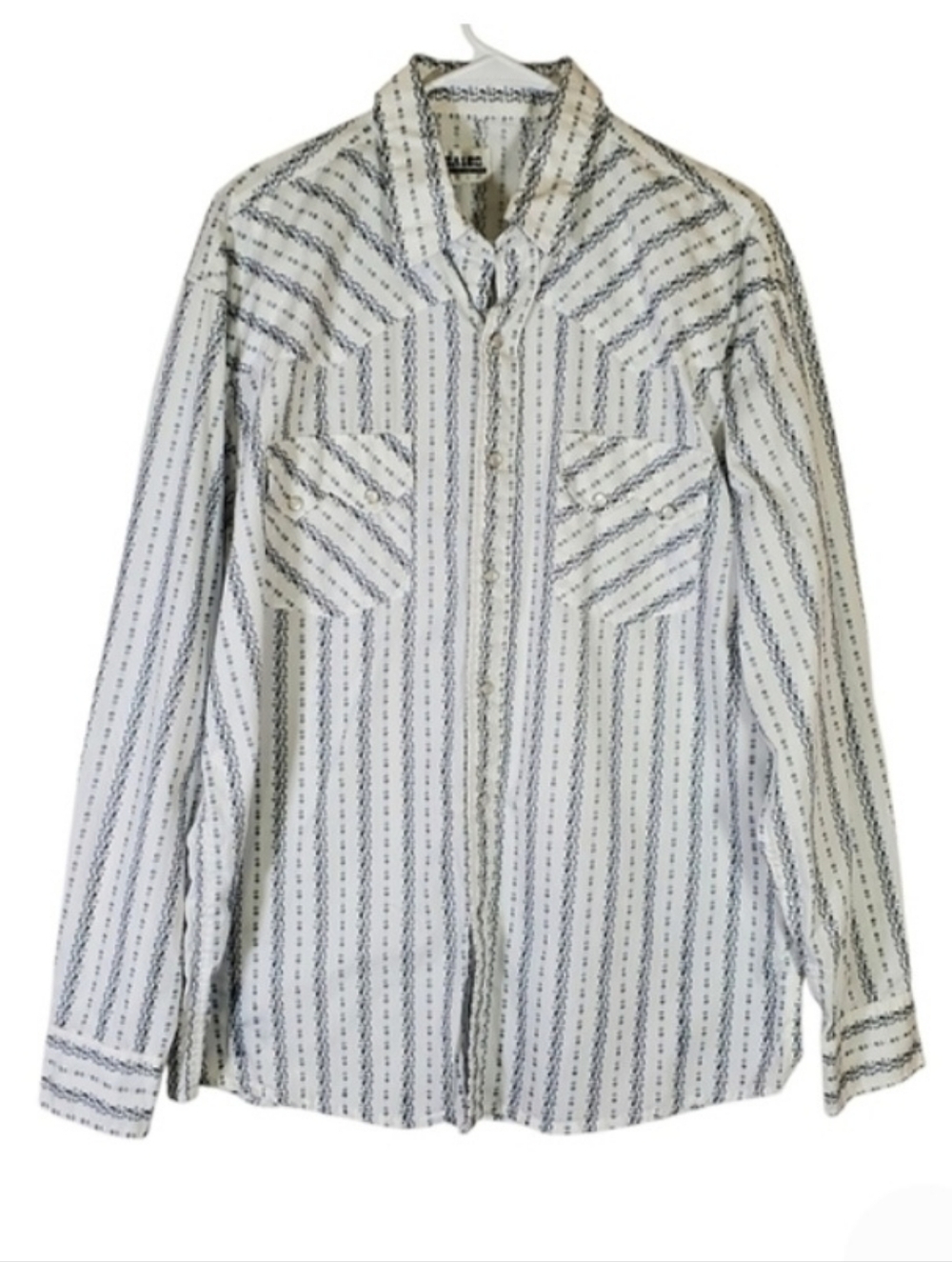 7275 * Drysdales Western Pearl Snap Shirt White Blue Floral Print Size XL